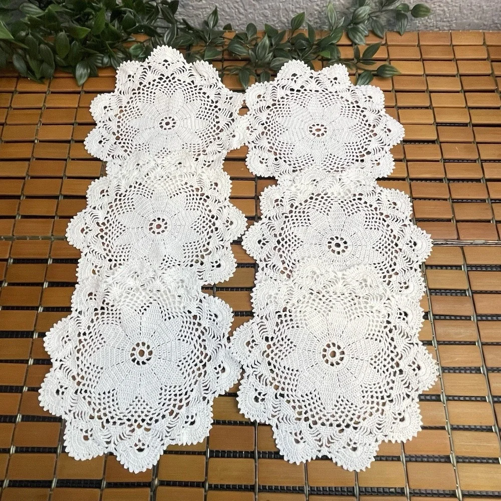 Lot of 6 Vintage Style Handmade White Crochet Lace Doilies Coasters Placemats